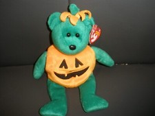 TY Beanie Baby Tricky Green bear with Pumpkin Costume  SU101 