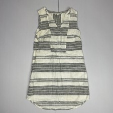 Fat Face Dress 6 Grey Sleeveless Short Striped Pockets Cotton V-Neck