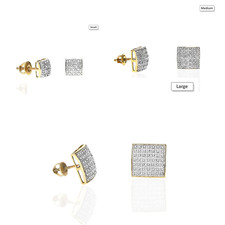 Real Diamond 10K Gold Square Stud Earrings 0.10Ct -0.40Ct