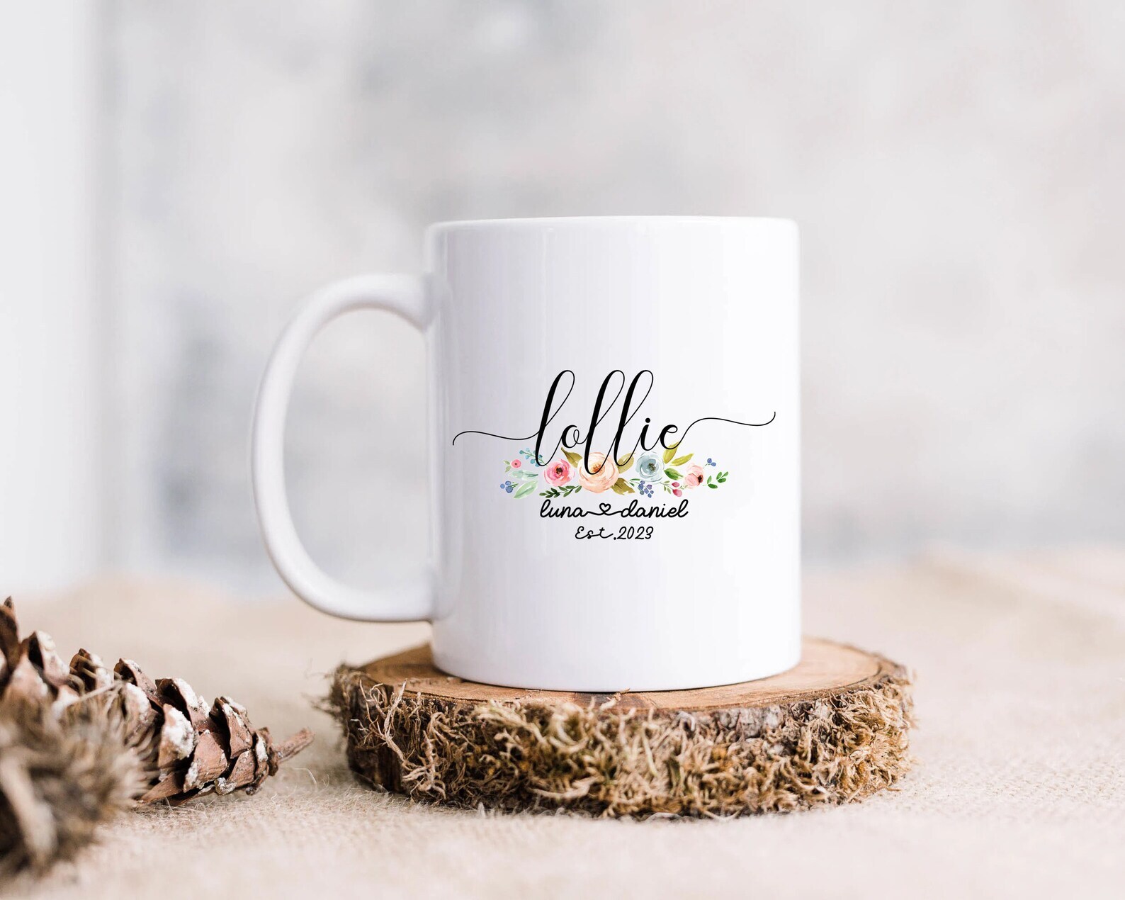 Custom Lollie Est 2023 Mug Lollie Floral With Kids Name Promoted To Lollie Retro