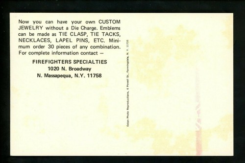 Fire Fighting postcard Advertising Jewelry pendants Massapequa, New York NY - Picture 2 of 2