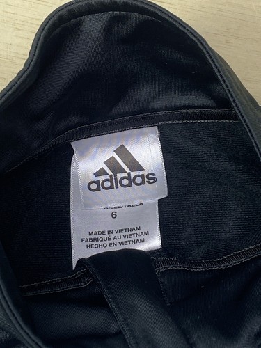 adidas Track Jacket Kids Boy Black Size 6 Logo Full Zip Striped Sleeve Pockets - Picture 3 of 5