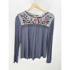 Jolt Blue Gray Long Sleeve Embroidery Velour Long Sleeve Top Shirt Medium NWT
