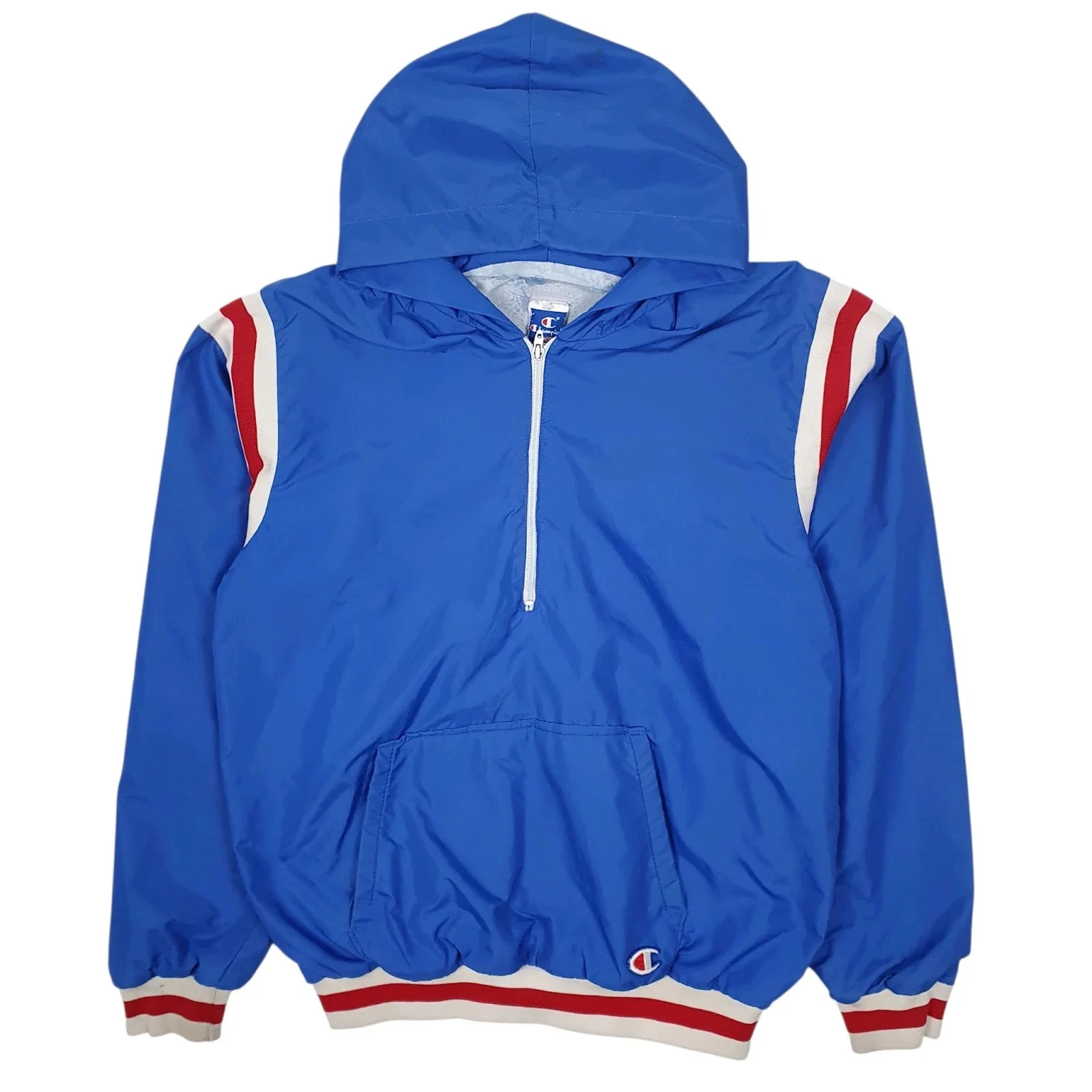 CHAMPION Windbreaker Jacket Coat Vintage 1980s Made In USA Pullover Hoodie Mens