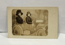 RPPC Real Photo Studio Postcard Women 'Biff' Car Big Hats Circa 1900 - 1910