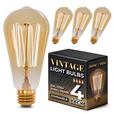 Incandescent Light Bulbs 60 Watt ST64 Style Amber  Dimmable - 4 Pack Edison Bul