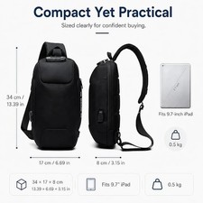 NEW OZUKO Sling Backpack USB Anti-Theft  Chest Bag Casual Shoulder Bag Unisex