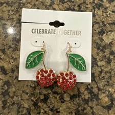 Kohl's Celebrate Together Gold-Tone Cherry Drop Crystal Earrings Cherries NEW