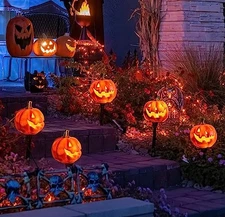 4 Pack Halloween Pumpkin Pathway Solar Lights Yard Stake String Lights Orange