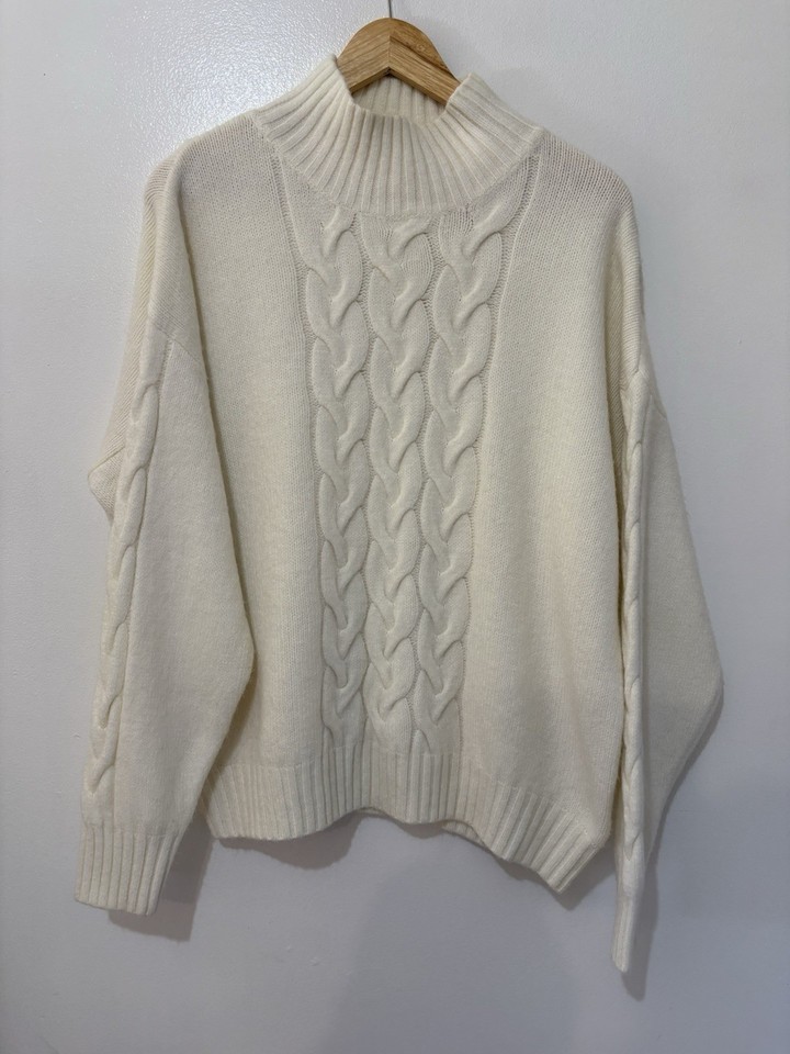 HQ Women’s Cable Knit Pullover Jumper Ivory Size M/L
