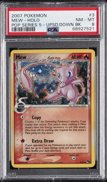 2007 POKEMON POP SERIES 5 INVERTED BACK #3 MEW-HOLO PSA 8