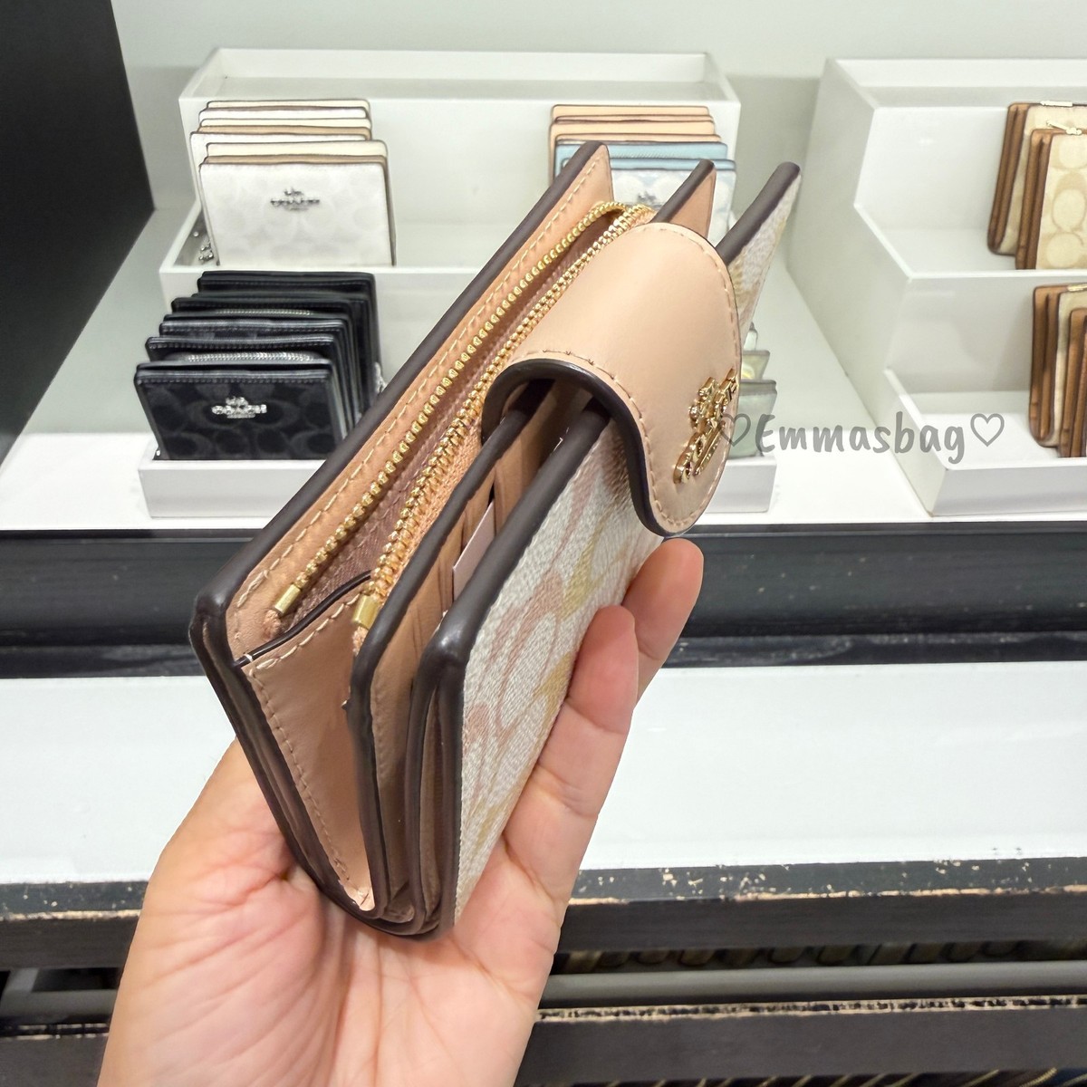 Coach Medium Corner Zip Wallet In Pretty Signature Canvas CEC31