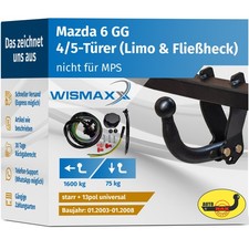 ANHÄNGERKUPPLUNG starr für Mazda 6 GG 03-08 +13polig E-Satz ABE