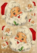 Vintage Santa Face Holiday Decoupage Rice Paper, Chrismas, Scrapbooking