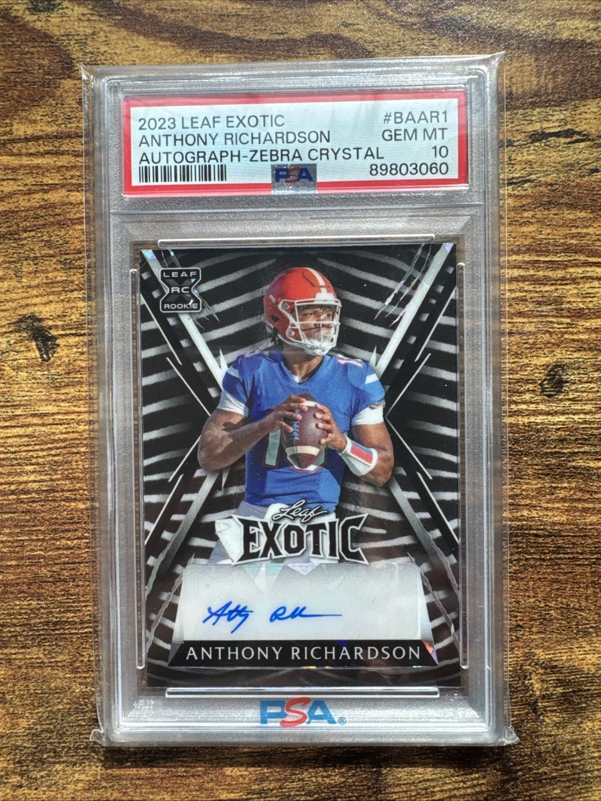 Anthony Richardson Leaf Exotic Autographs #BAAR1 Zebra Crystal
