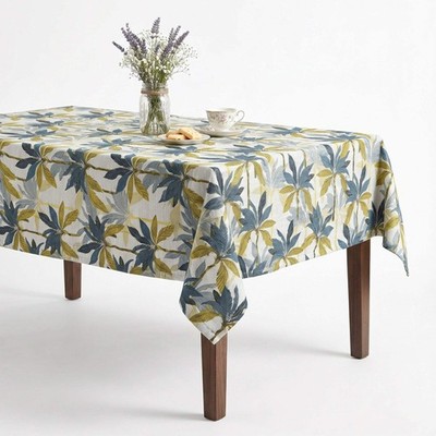 Green Tree Print Jacquard Wedding Tablecloth Palms Polyester Dining Cover