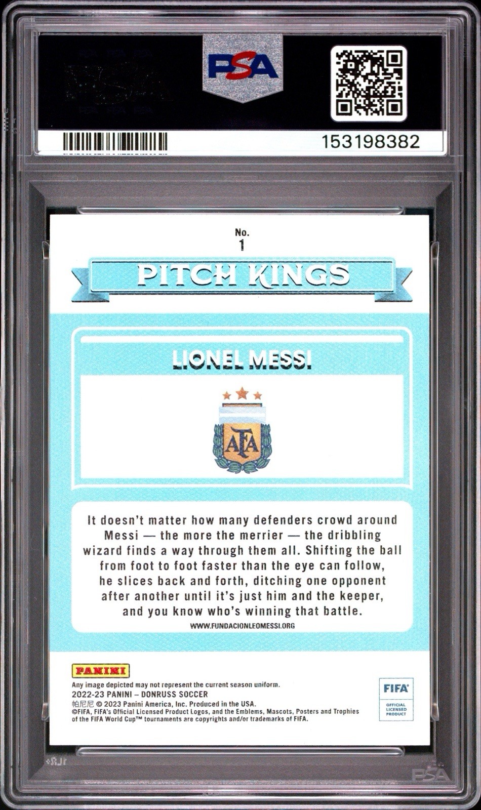 2022 DONRUSS FIFA PITCH KINGS LIONEL MESSI PSA 9 MINT ARGENTINA view 2