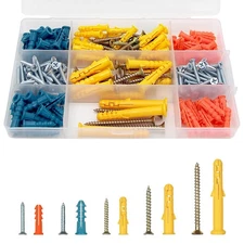 230pcs Plastic Drywall Wall Anchors and Screws Kit,Assortment Colors Plastic ...