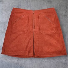 Vintage Y2K Gap Burnt Orange Wool Utilitarian Mini Skirt Front Zipper Size 6 K82
