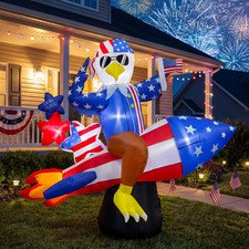 6Ft Patriotic Independence Day 4Th of July Inflatable American Eagle on Rocket w