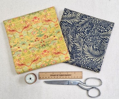 STOFFPAKET - William Morris Navy Blue Larkspur & Ochre Strawberry Thief - 0,5m