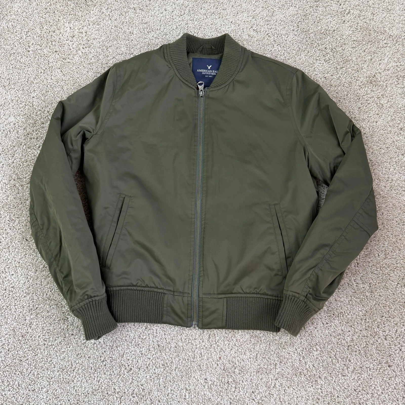 American Eagle Outfitters Jacket Mens XS Green Microfiber Bomber Full Zip Lined