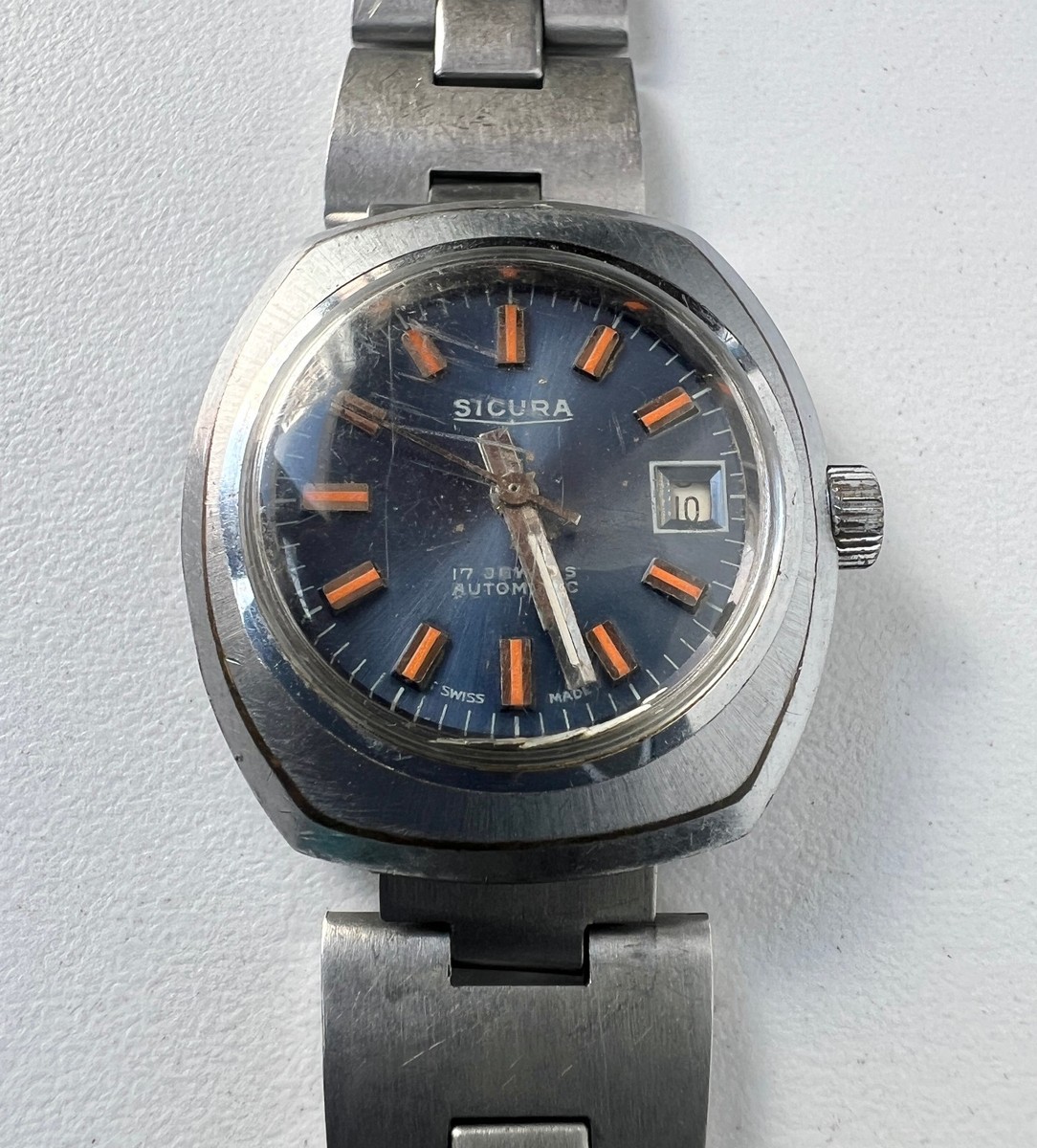 Vintage Sicura Automatic Watch Ladys 17 Jewels Blue Dial Woman