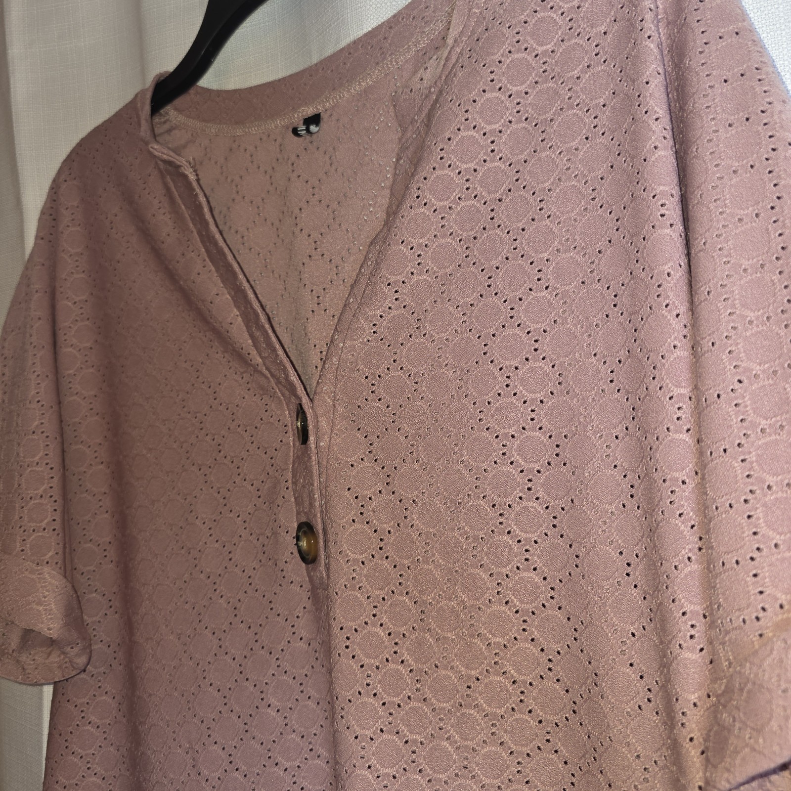 Flamingals Solid  Button Decor V Neck T-Shirt Siz… - image 4