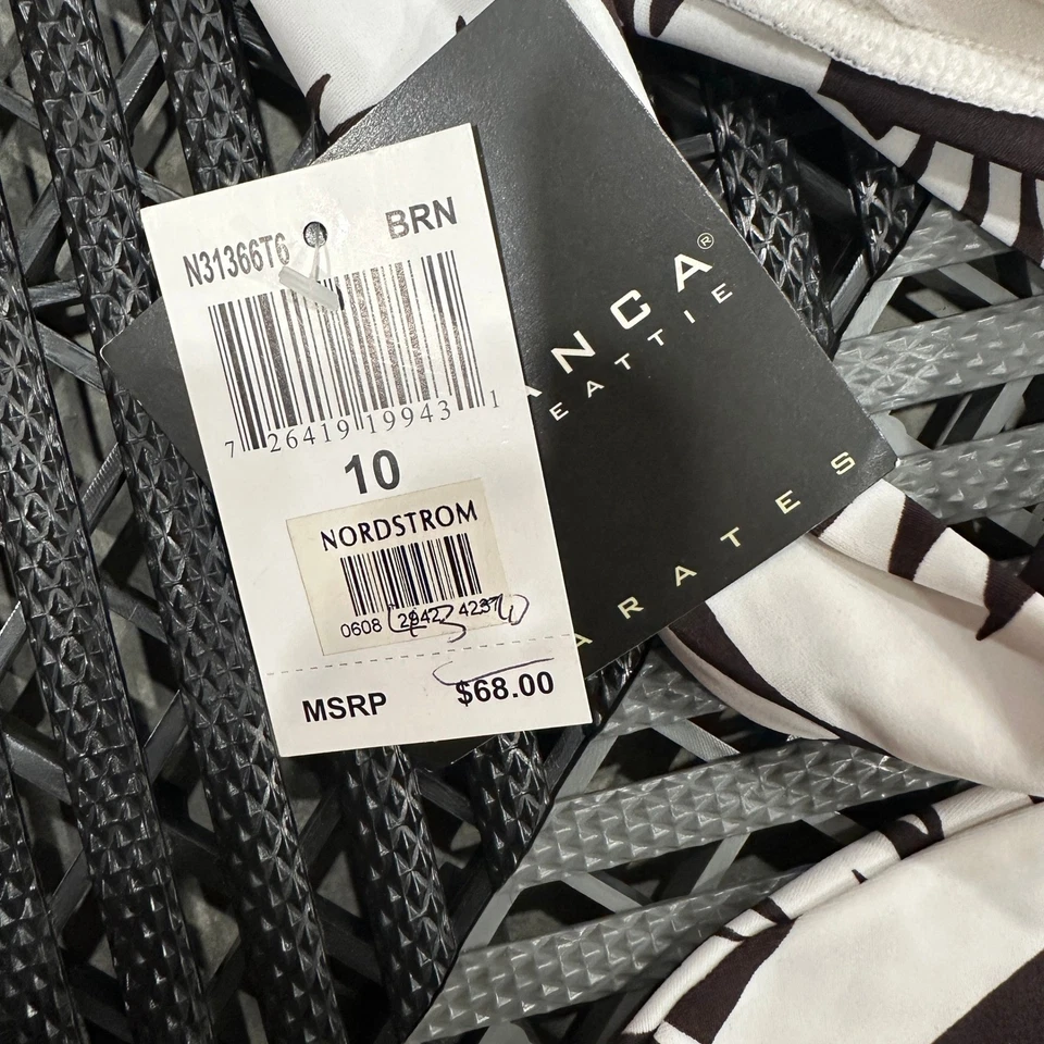 Top de bikini La Blanca marrón blanco estampado floral halter lentejuelas talla 10 Foto 4 de 4