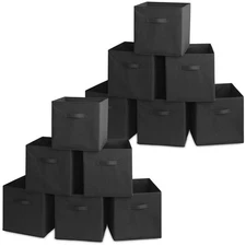 12 Collapsible 13" Fabric Cubby Cube Storage Bin Baskets for Shelves - Black