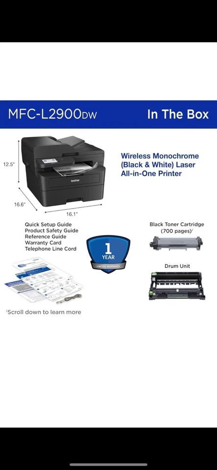 Brother Professional Laser Printer with Scanner High-Speed 36 PPM Monochrome New - Image 4 of 4