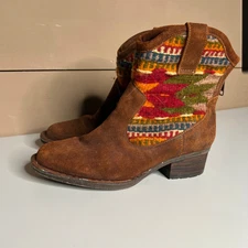 Born Boho Suede Ankle Boots 7.5 Leather & Woven Aztec Western Style