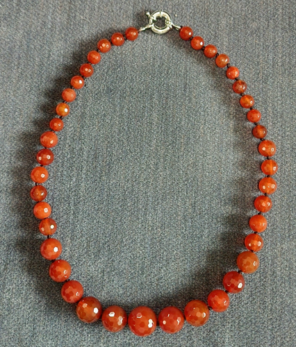 Carnelian Orange Agate Gemstone Faceted Graduated Hand Knotted Bead Necklace 63g - Picture 2 of 5
