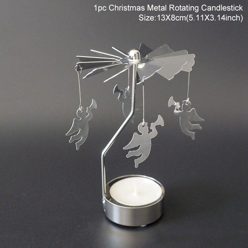 SILVER Metal Rotating Spinner Carousel Candle Tea Light Holder Table Xmas Decor - Picture 6 of 13