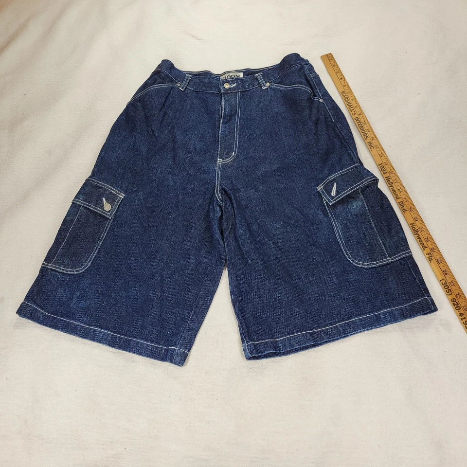 Pantalones Cortos Jean De Colección Para Hombre Talla 40 Azul Negro Gris Y2k Old Skool X Boom Rap HipHop Foto 4 de 4