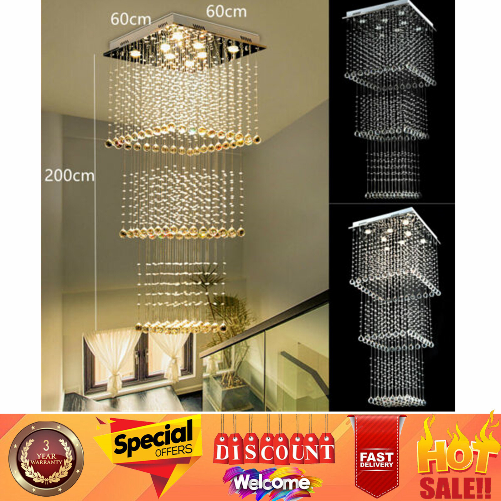 Luxury Crystal Pendant Chandelier Raindrop K9 Lobby Ceiling Light