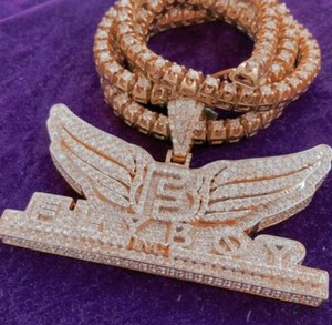 Authentic 2ct Cubic Zirconia Customize Flying Wing Name Pendant Yellow Gold Plated Silver