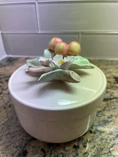 Fitz and Floyd White Ceramic Bowl with Lid Cherry Blossom Branch