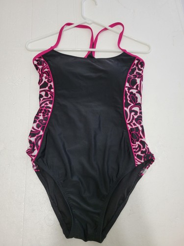 Catalina Swimwear 1 Pc Bathing Suit Black Pink Trim | Medium - Picture 2 of 10