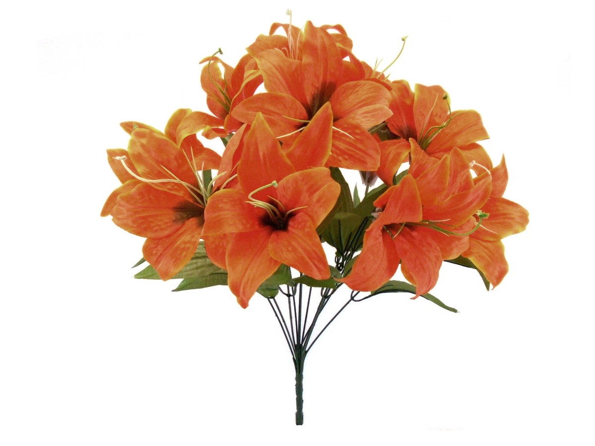 花卉57 ORANGE Tiger Lily Bush Satin Artificial Flowers 19