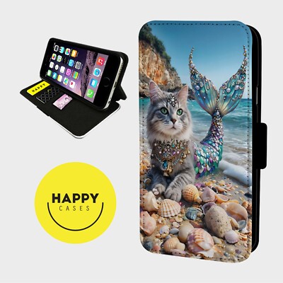 KATZE MEERJUNGFRAU GÖTTLICHE ENERGIE - Kunstleder Klapp Handy Hülle Cover - iPhone/Samsung