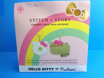 HELLO KITTY & Pucheen STITCH & STORY Crochet Your  Own Keyrings NEW for Adults