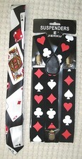 Poker Player Cards 4 Suite Adjustable Necktie and Poker 1 1/2" Suspenders-New v7