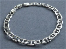 10" ANKLE BRACELET STERLING SILVER 8mm FACETED PAVE/POLISHED MARINA   ITALY 925