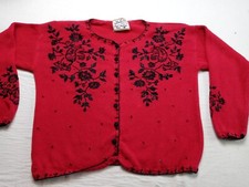 Heirloom Collectibles Women Floral Embroidered Button Front Cardigan Sweater S