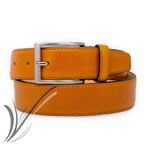 Cintura da uomo elegante giallo senape vera pelle di vitello cinta artigianale - Foto 3 di 4