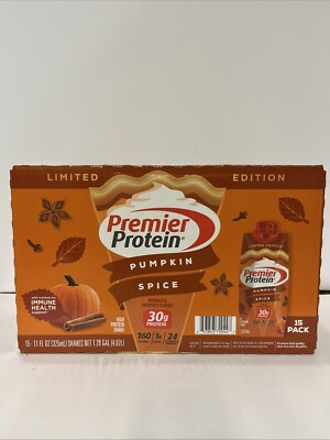 Premier Protein 30g High Protein Shake Pumpkin Spice 15 bottles, 11oz, AUG/2025