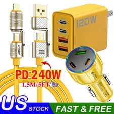 120W 4-Port USB C Fast Wall Charger Block ,PD 5FT Cable For All Cell Phone iPad