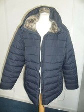 Ladies Long Raincoat Quilted Blue With Faux Fur Bnwt Size 16 By Autonomy