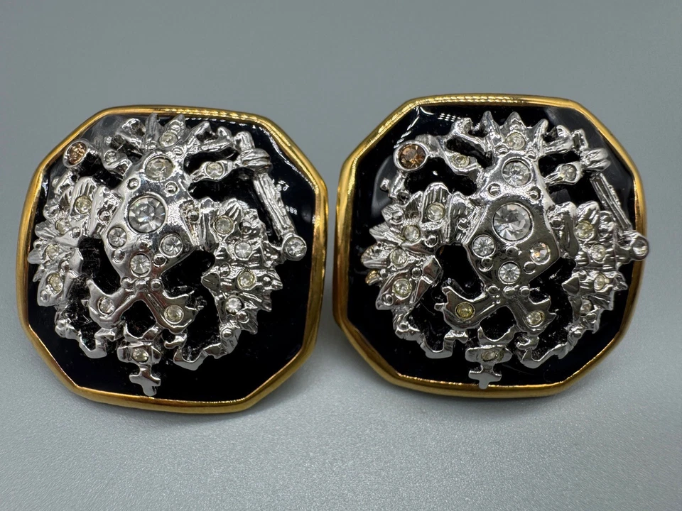 Серьги с кристаллами Joan Rivers Royal Eagle с двойной головой двухцветная черная эмаль - Изображение 4 из 4